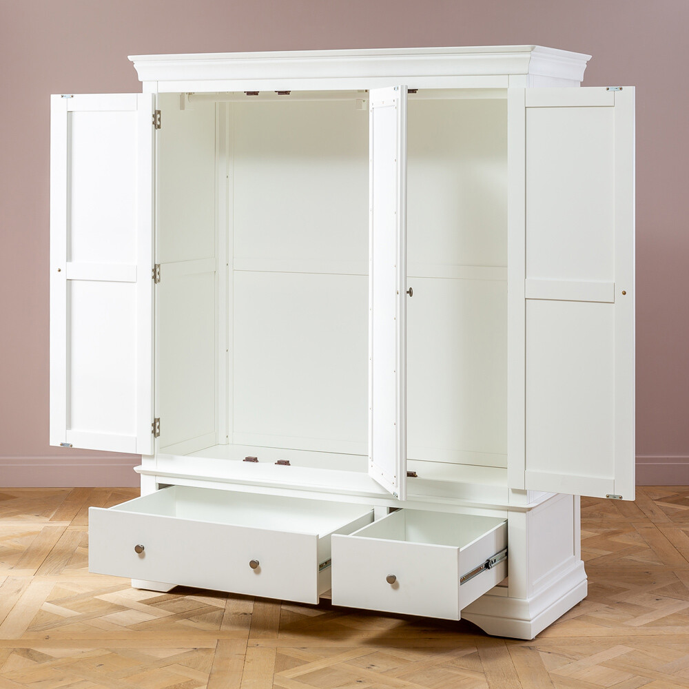 Wilmslow White Painted 3 Door Triple Wardrobe with Mirror 2 Drawers