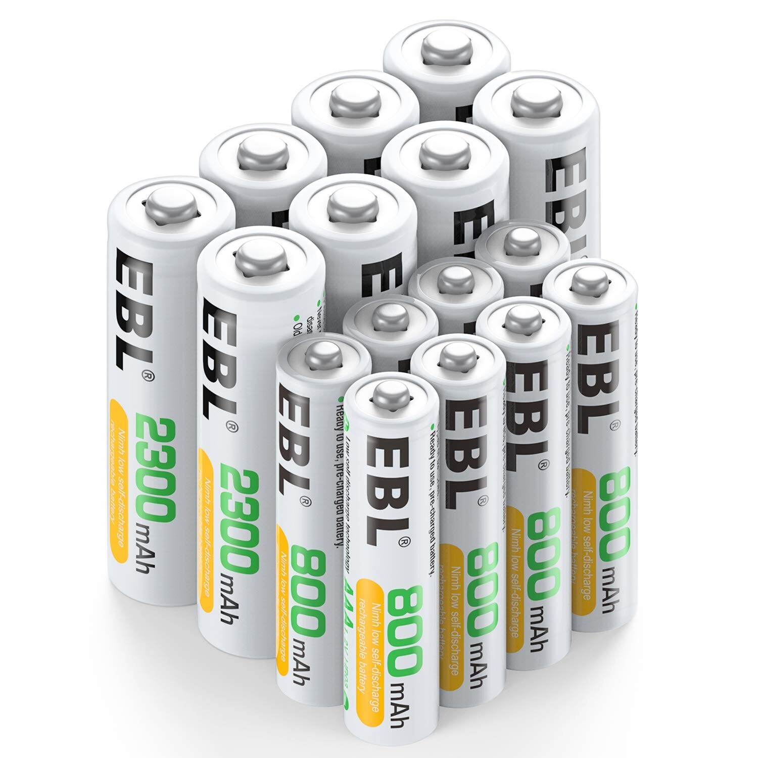 EBL 16 Sets AA AAA Batteries Combo with 8PCS AA 2300mAh & 8-Pack AAA 800mAh R...-image