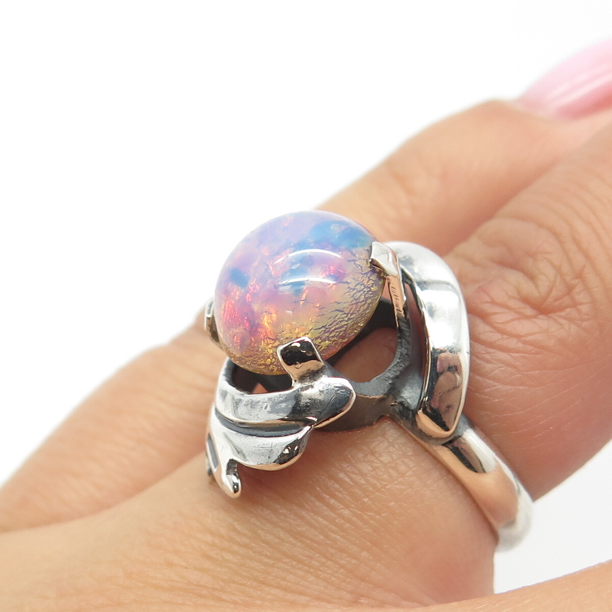 925 Sterling Silver Vintage TAXCO JC Mexico Dragon Foiled Glass