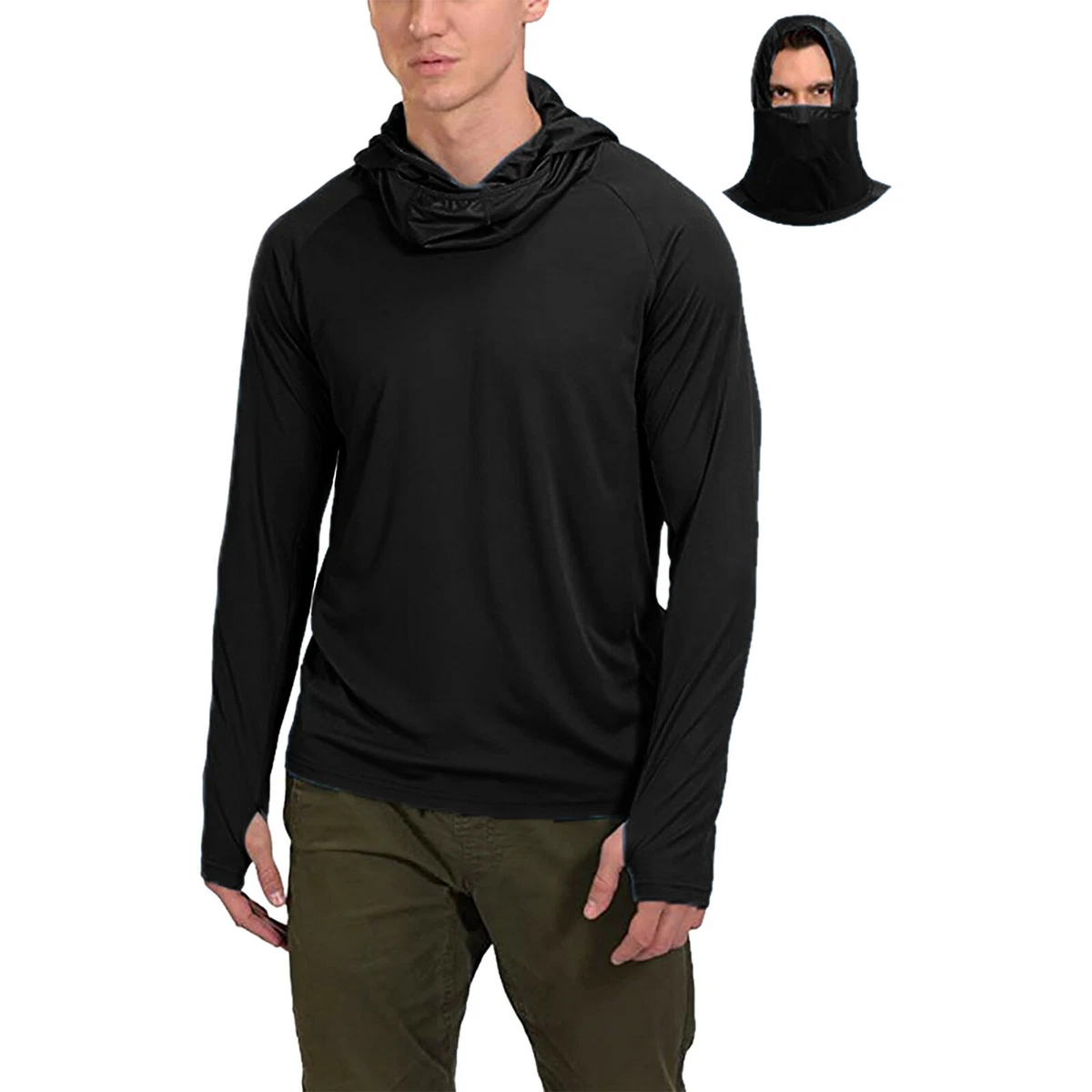Men s Face Mask Long Sleeve Sunscreen Fishing Thumb Hole Hoodie