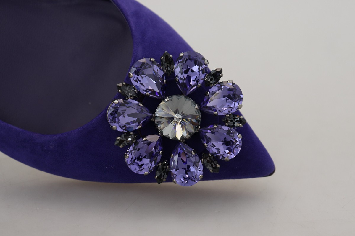 【関税&送料込み】Dolce & Gabbana Purple Flats DOLCE & GABBANA Shoes Purple Suede Crystals Loafers Flats