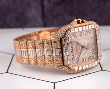 Cartier Santos 18k Rose Gold Baguette 39.8mm Iced 30ct Genuine Diamonds 4071 5