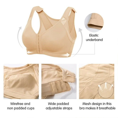 Women's Posture Corrector Bra Wireless Back Support Lift Up Front Closure Bra UK - Picture 10 of 24