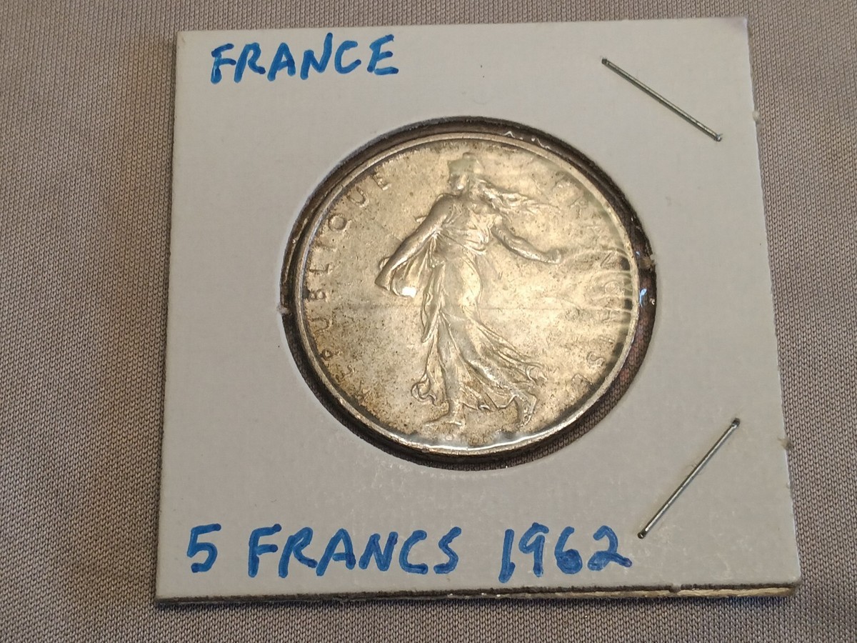 1962 SILVER 0.835 Fine Silver FRANCE 5 FRANCS Brilliant