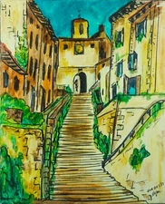 Beautiful Painting Modern View Strings On Ciel Signed Hubert Hujac Toulouse 1972