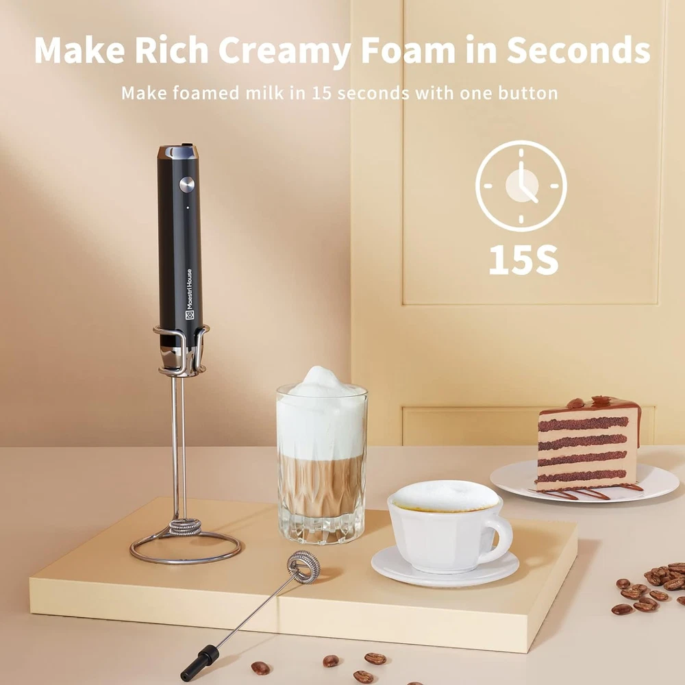 Milk Frother with Stand, Handheld Electric Foam Maker