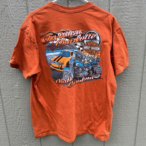 Harley Davidson Orange High Visibility Men's XL T-Shirt Charlotte Racing Graphic - Picture 6 of 7