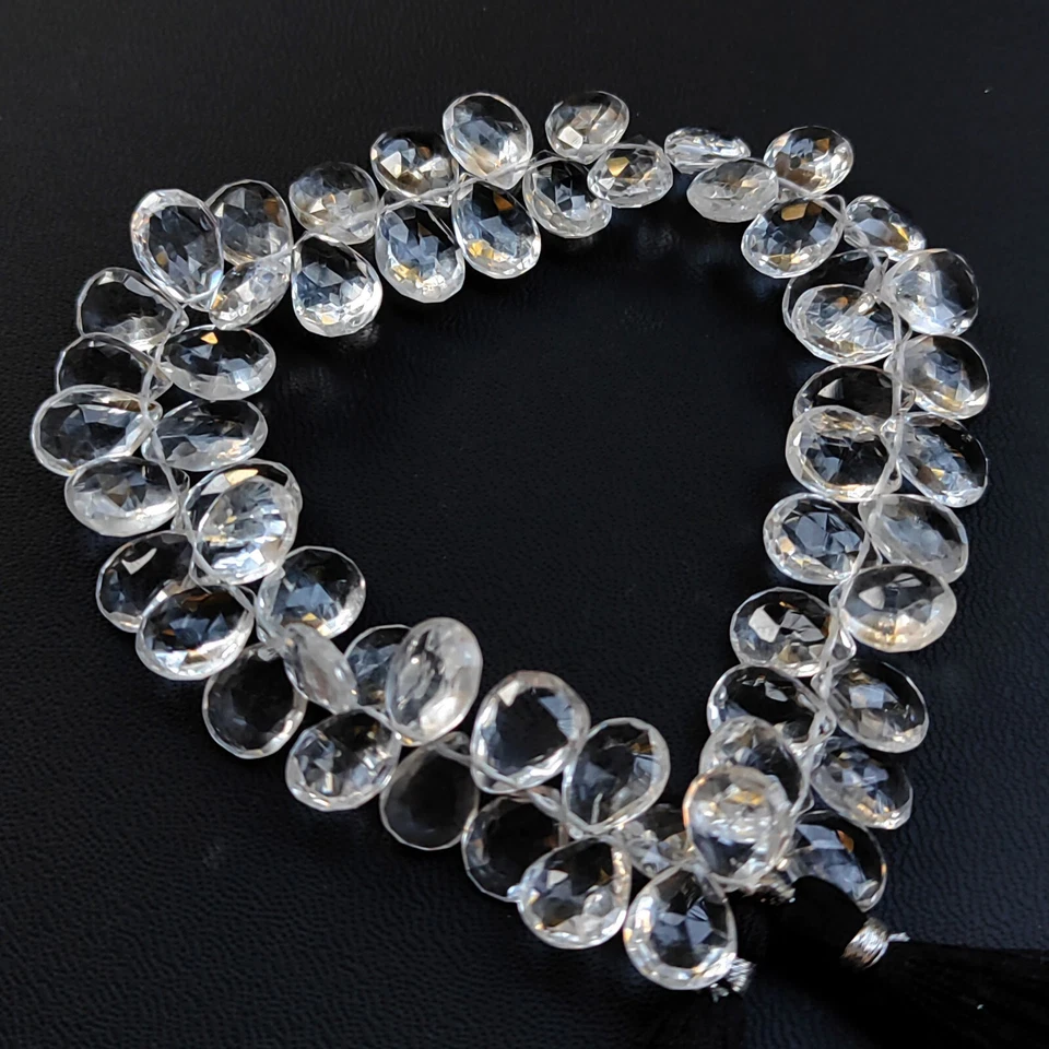 Cuarzo Cristal de Roca Natural 11x9 a 12x9 mm Tamaño Corte Pera Briolette 9.5" Hilo Foto 2 de 4