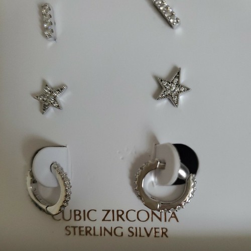 Giani Bernini Sterling Silver Cubic Zirconia 3-Pc. Stud Earrings Set MSRP $85 - Picture 2 of 4