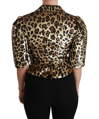 DOLCE & GABBANA Jacket Blazer Gold Leopard Sequined IT42 / US8 / M
