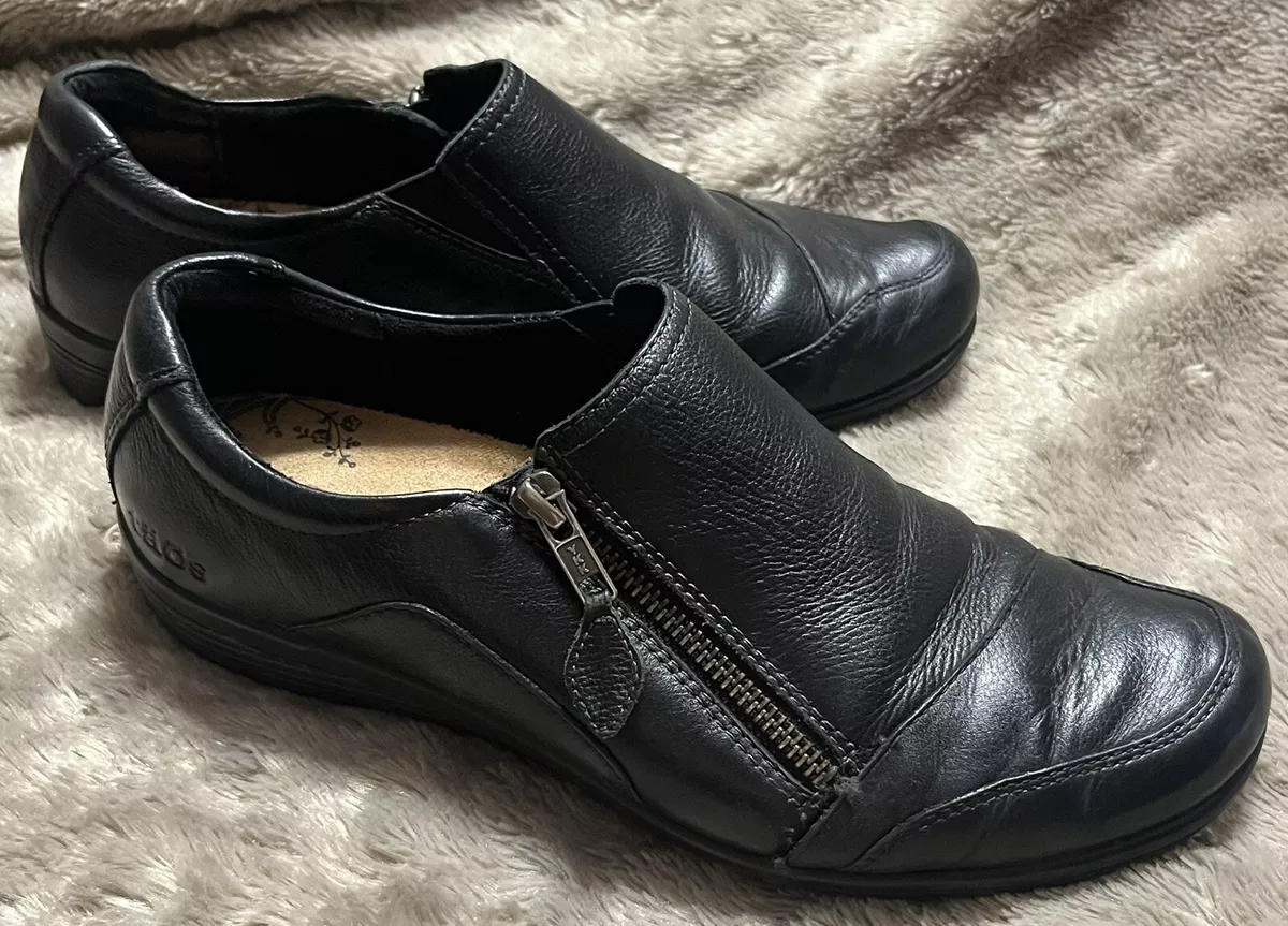 TAOS CHARACTER Black Leather Comfort Slip On Shoes W Zipper Womens