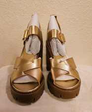 Michael Kors Colby Lug Metallic Leather Platform Sandal pale gold NEW 36