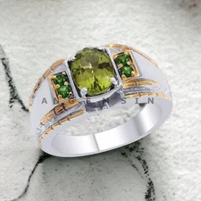 Peridot Gemstone With 925 Sterling Silver Groom Ring For Men's #AL981