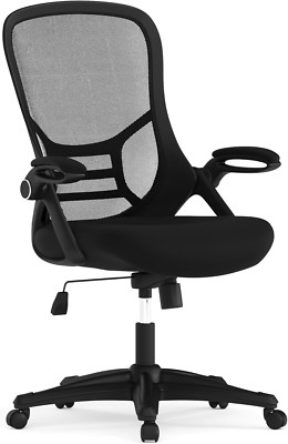 Ergonomic High Back Black Mesh Office Chair with Flip-Up Arms and Swivel Base