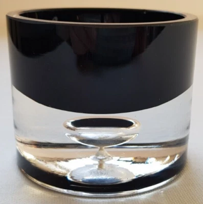 Teelichthalter Glas Schwarz Große Luftblase Fuß Mundgeblasen Vintage - Bild 1 von 4