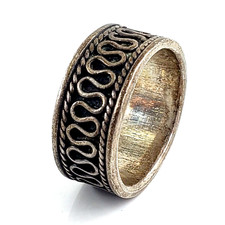 Sterling Silver Ring Size 4.25 Wavy Swirl Twist Eternity Band Vintage 8MM Wide