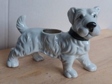 Vintage Japan Puppy Dog Figure Scottie Westie Terrier White Porcelain Blue Mark