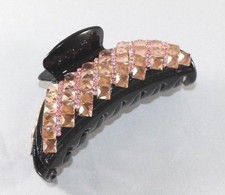 Brand New Sparkly Black Checker Hair Clip Claw w/Pink and Apricot Crystals