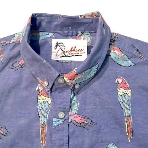 Chubbies Shirt Parrot Print Button Up Tropical Hawaiian Short Sleeves Blue Large - Picture 3 of 9