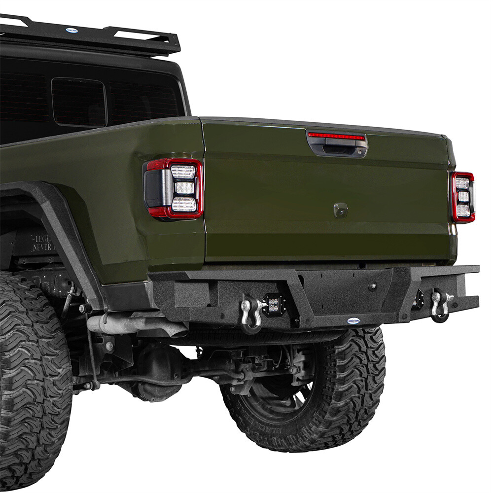 Hooke Road Rear Steel Bumper w/D-Rings & LED Lights For Jeep Gladiator JT 20-25