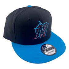 New Era Miami Marlins Back Arch Embroidery M Logo Black/Blue 9FIFTY Snapback Hat