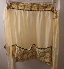 Vintage 60s Yellow  Black Sheer Floral Hostess Apron Four Pockets Item 4040 