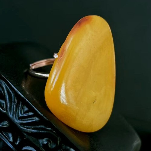 AAA Natural Amber 925 Sterling Silver Gold-wash Ring '925', Size 7 adjustable - Picture 3 of 7