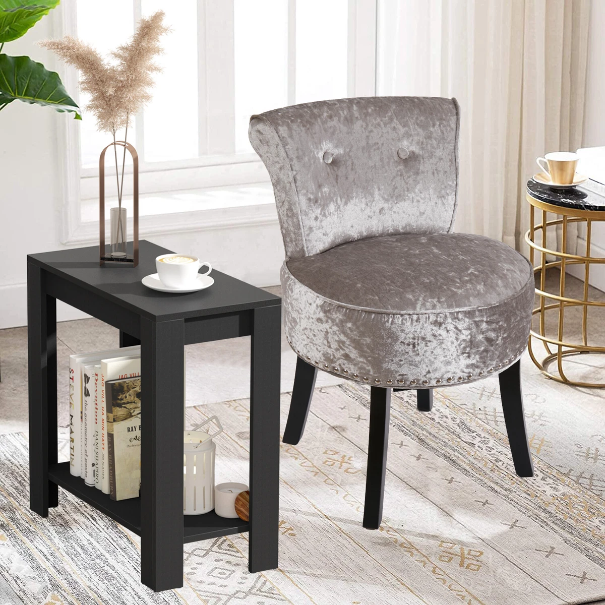 Velvet Ottoman Vanity Stool, Dressing Makeup Chair Foot Stool