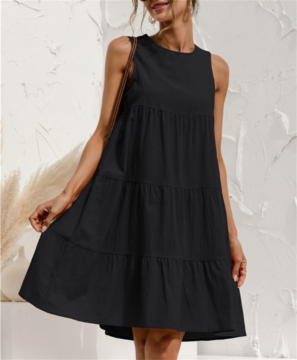Women's Light Blue ArmyGreen Black Summer Spring Mini Dress Cotton Linen Dresses Casual Dress Tiered Dress Basic Casual Outdoor Daily Regular Fit Pure