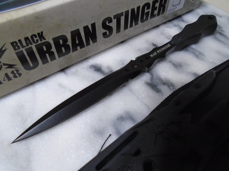 M48 Urban Stinger Black Dagger Dual Edge Knife Spike Full Tang UC2937 8" OA New - Image 2 of 4