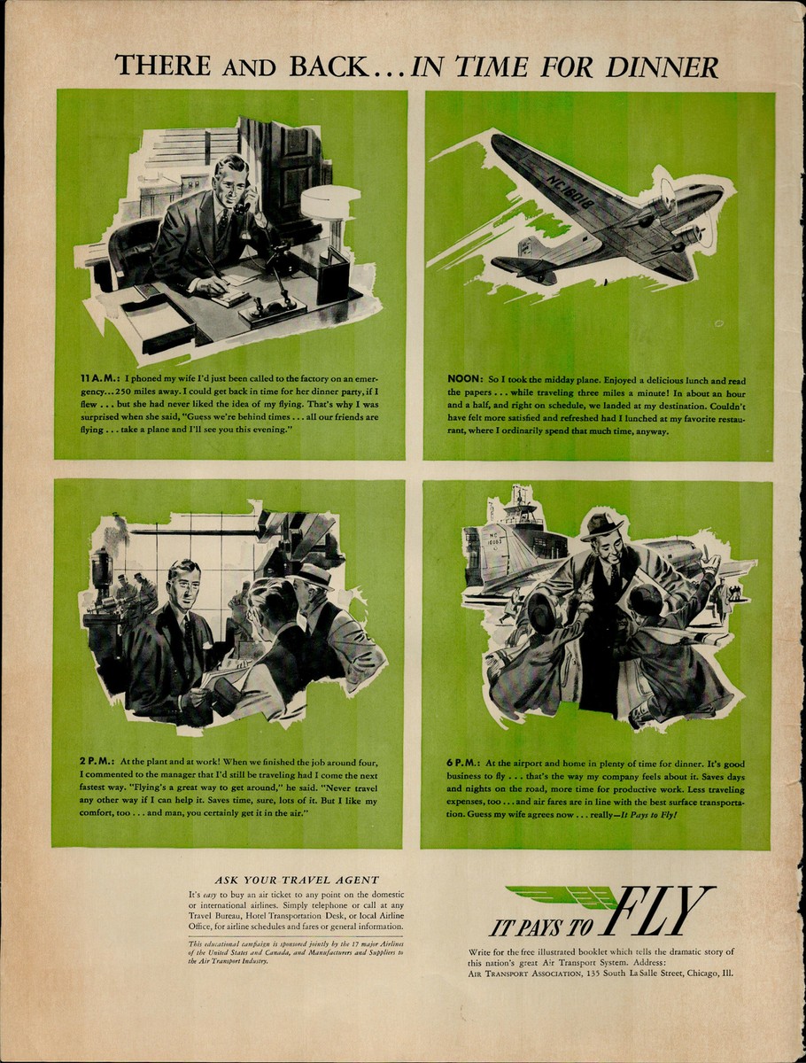 1941 Air Transport It Pays To Fly Ask Your Travel Agent Vintage 