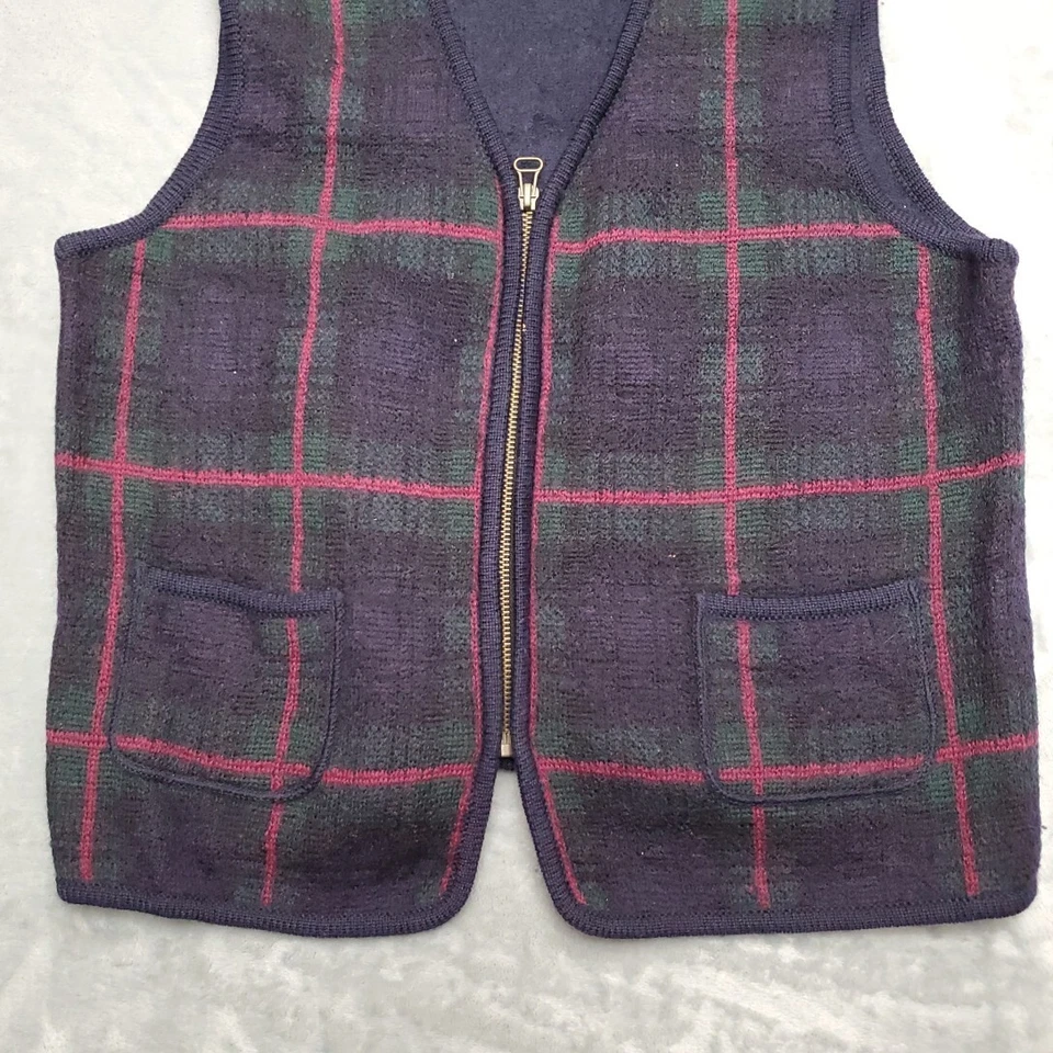 De Colección Suéter Chaleco Mujer M Pequeño Azul Lana a Cuadros Cremallera Cárdigan Preppy Academia Foto 2 de 4