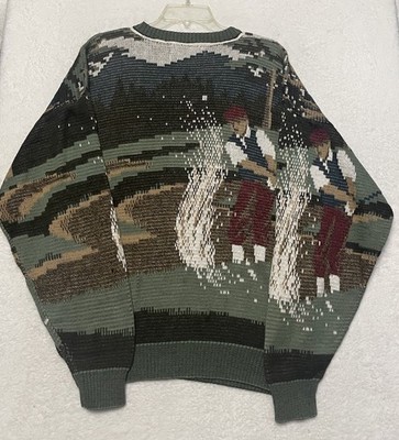 Vintage Crossings Fine Line Men's Size L Sweater Golf All Over Print Green USA 