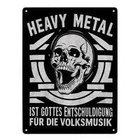 Heavy Metal Statt Volksmusik Metallschild XXL In 28X38 Cm Mit Totenkopf