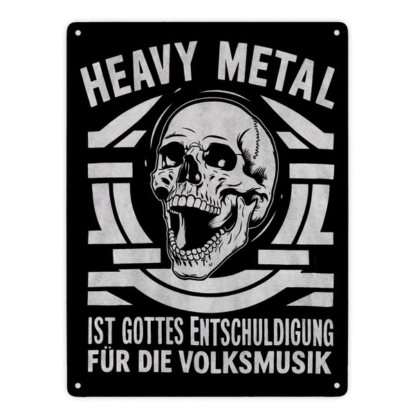 Heavy Metal Statt Volksmusik Metallschild XXL In 28X38 Cm Mit Totenkopf-image