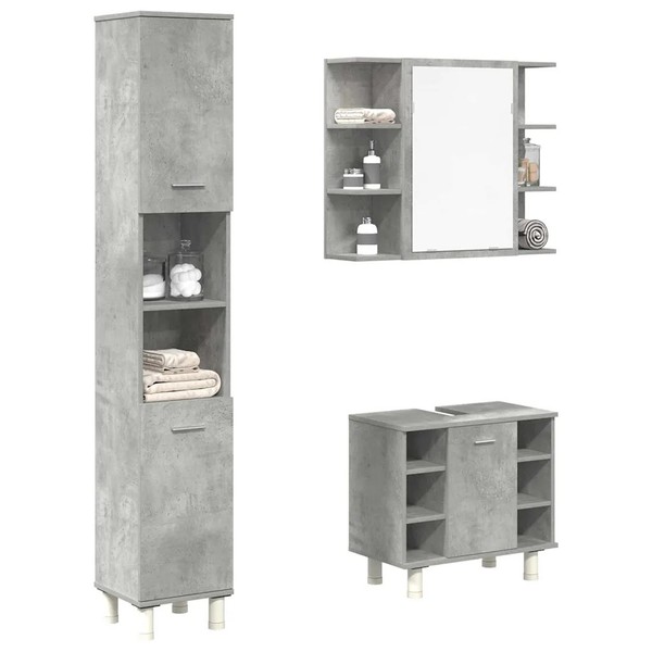 BadmöBel-Set 3-Teilig Betongrau Holzwerkstoff FüR Badezimmer-image