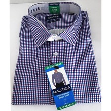 Nautica Performance Dress Shirt Mens XL 17-17.5 32/33 SLIM FIT Purple Check NEW