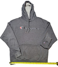 Champion Powerblend Men's XL Hoodie, Script Logo, Dark Gray. Excellent Cond.