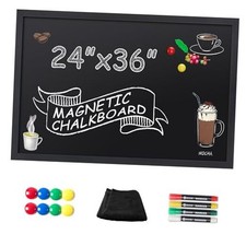 Magnetic Chalkboard Words Sign - 24" x 36" Large Black Frame 36"x24" All Black
