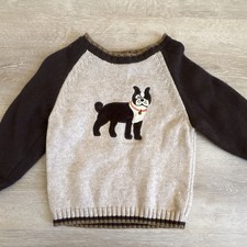 Janie and Jack 2T Knit Pullover Sweater Dog Animal Print Crew Neck Beige