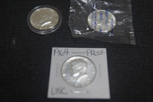 UNCIRCULATED 90% SILVER 1964  P  +  D + MIRROR FINISH PROOF Kennedy Half Dollars