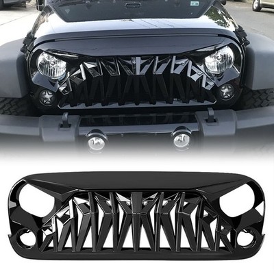 Glossy Black Shark Grille Front Bumper Grill For 07-18 Jeep Wrangler JK JKU ABS