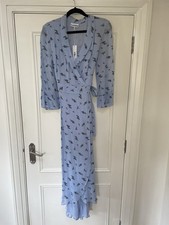 Ganni Georgette Midaxi Dress Floral Blue Sz 38 UK 10  Rrp £215 New  