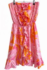 Lilly Pulitzer Tiernan Silk Hotty Pink Fan Dance Flamingo Strapless Dress - 8