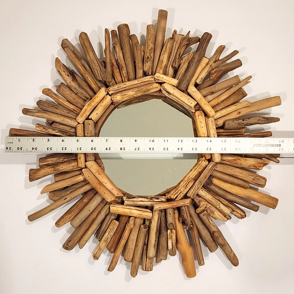 Driftwood Sunburst Wall Mirror 20" Round Rustic Decorative Beach House Décor - Image 4 of 4
