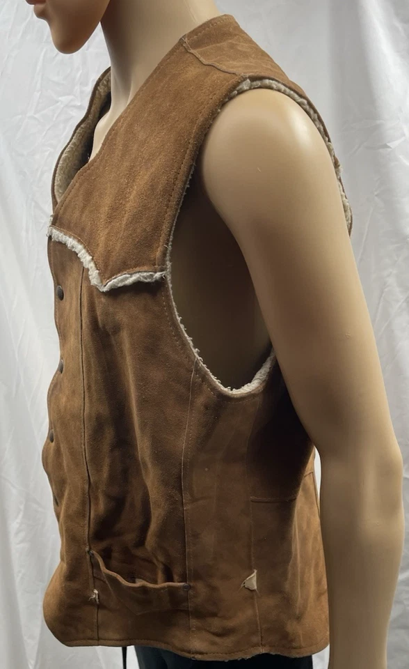Chaleco de cuero vintage Pioneer Wear adulto 44 marrón gamuza Sherpa piel de oveja para hombre XL Foto 4 de 4