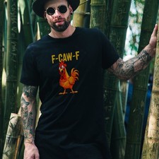 a SMALL Black F CAW F Chicken Rooster Mens T Shirt Gildan  