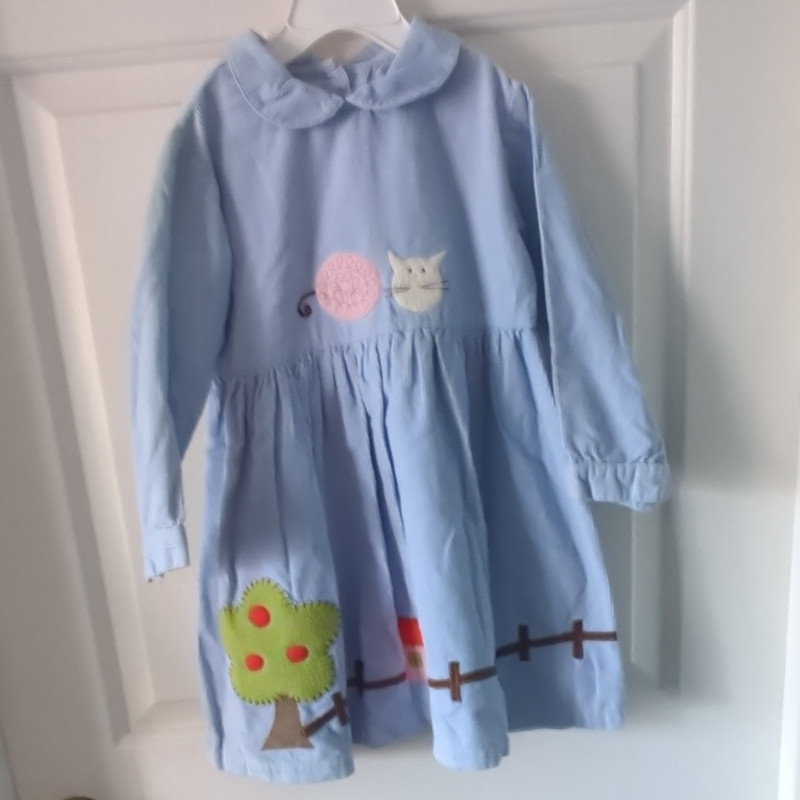 Babaloo Girls Blue Striped A-Line Dress Long Sleeve Collared Cat House 4