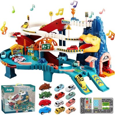 Toy Car Ramp Track Dinosaur Climbing Hills Construction Play Set with 12 Mini...
