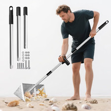 Sand Flea Rake for Beach - Detachable 47" Long Handle Sand Sifter Heavy Duty Sta